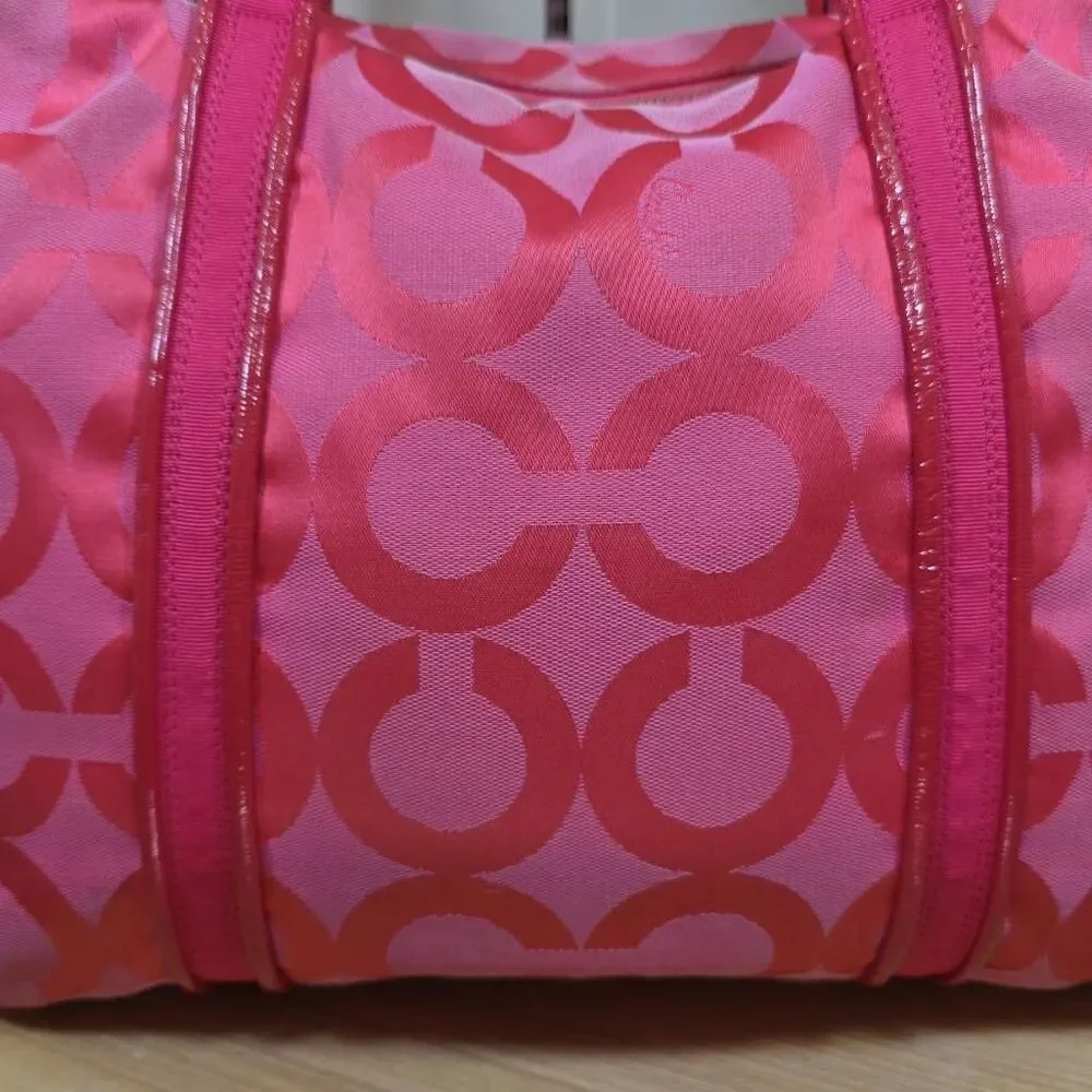 Coach Hot Pink Op Art C Signature Tote Bag and Wallet